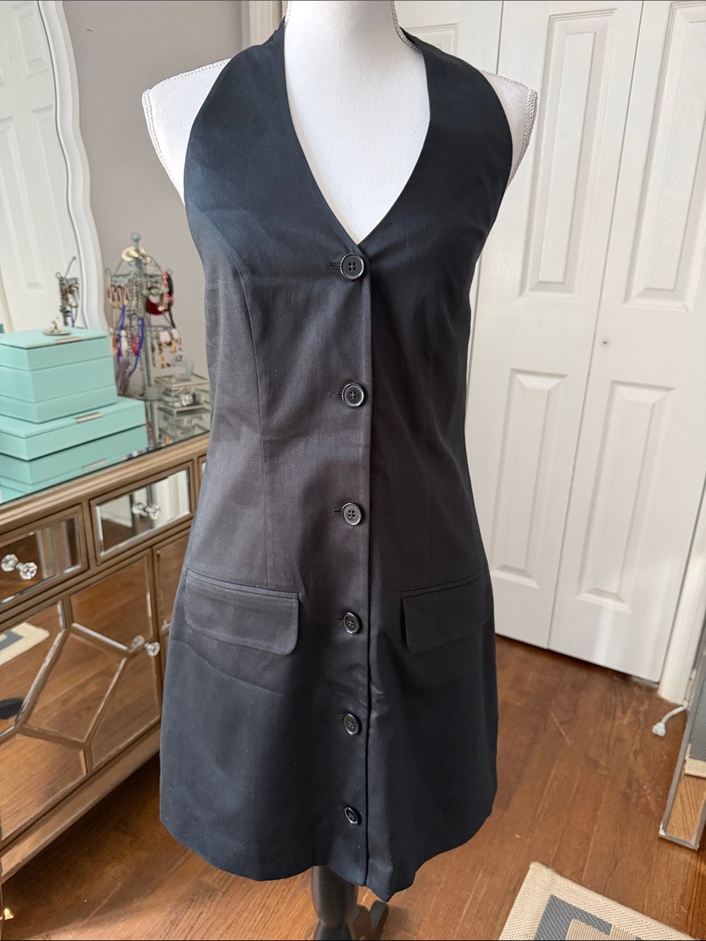 Abercrombie & Fitch Black Button Up Halter Dress 98% Cotton w/ Stretch S ❤️